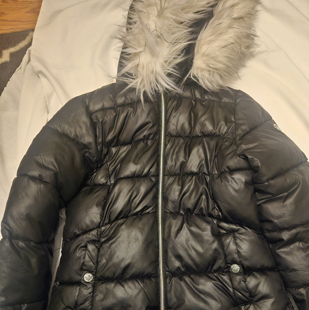 Michael Kors Girl Black Faux-Fur Trim Puffer Jacket
